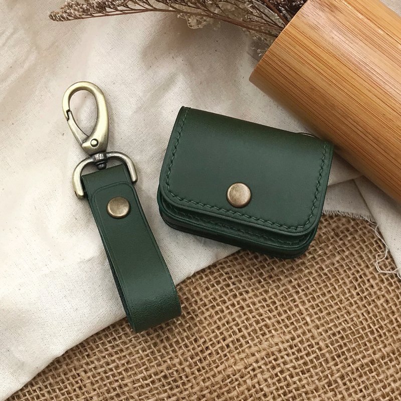 【AirPods Case】Green Tochigi | 1/2/Pro2/3/4 | Handmade Leather in Hong Kong - Headphones & Earbuds Storage - Genuine Leather Green