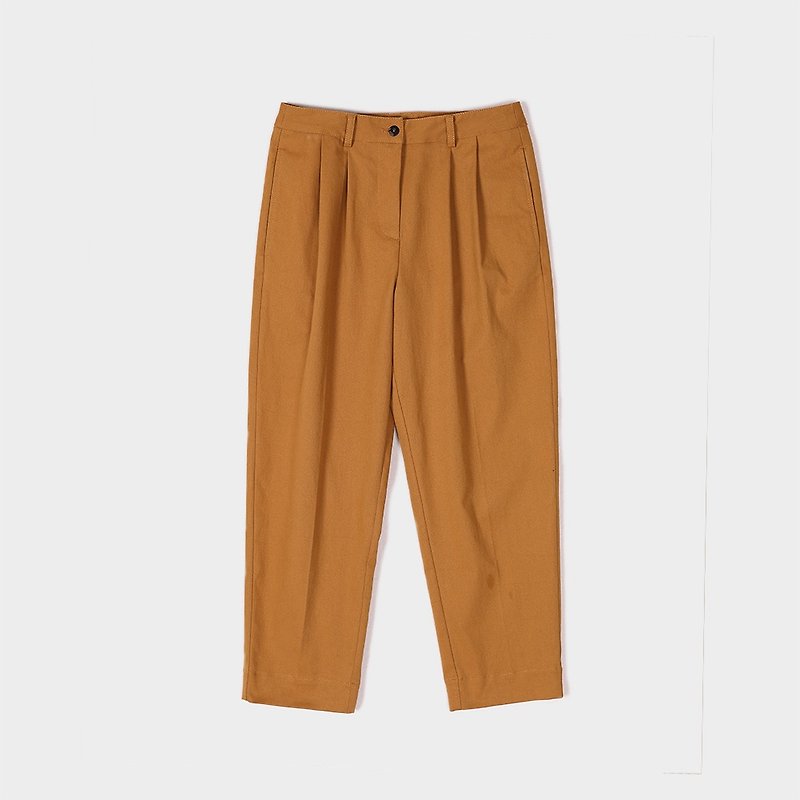 Curved cotton nine points pants - กางเกงขายาว - ผ้าฝ้าย/ผ้าลินิน สีส้ม