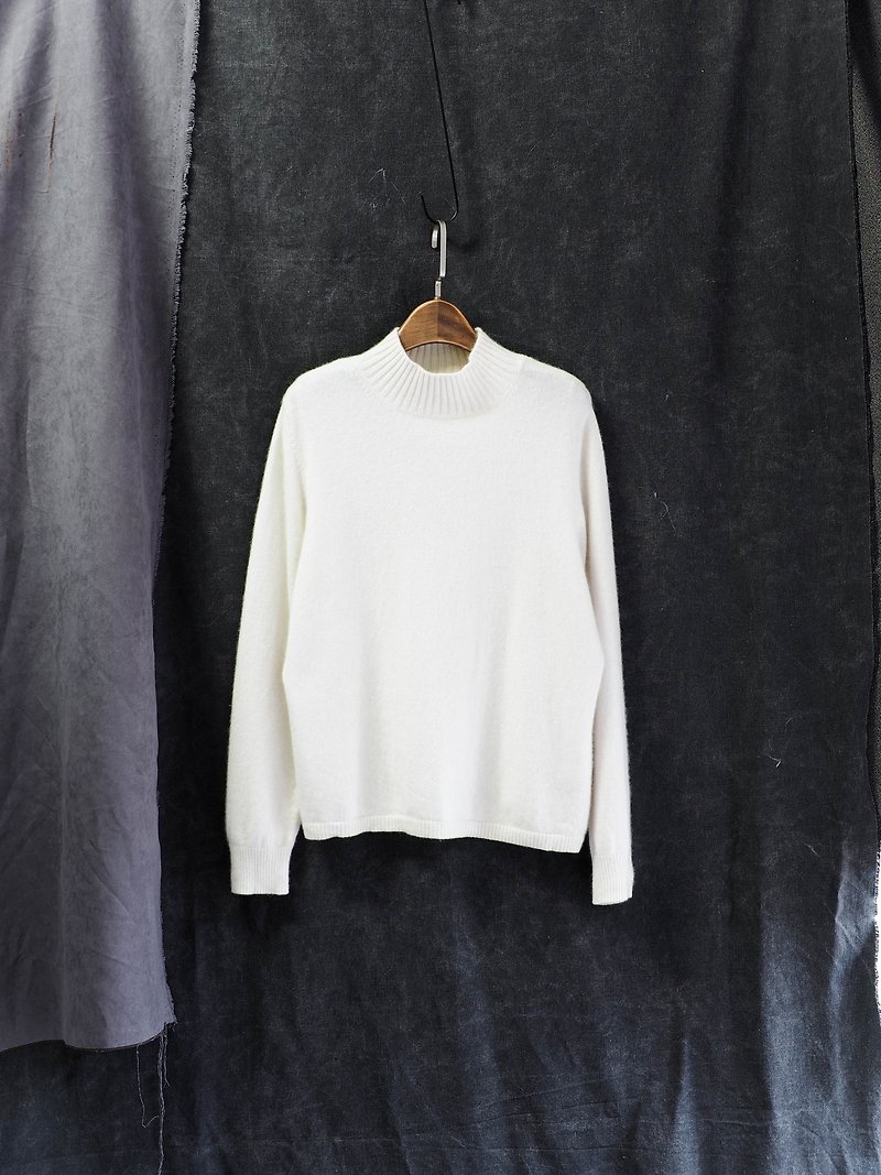 Kanagawa snow white stand collar loose light day and antique Kashmir cashmere vintage sweater cashmere - สเวตเตอร์ผู้หญิง - ขนแกะ ขาว