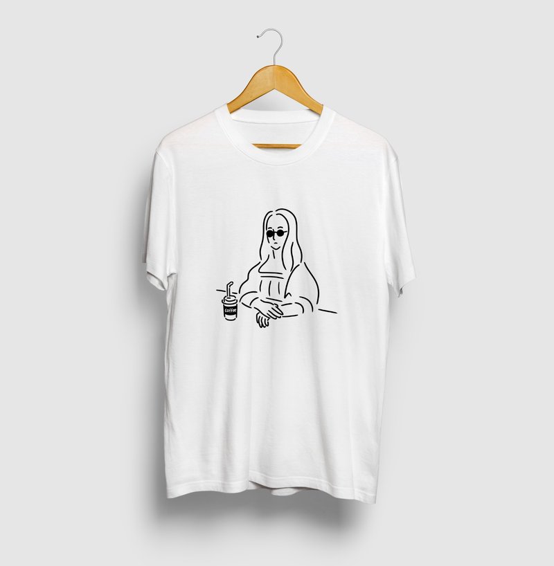 Mona lisa イラストTシャツ - 女 T 恤 - 棉．麻 白色