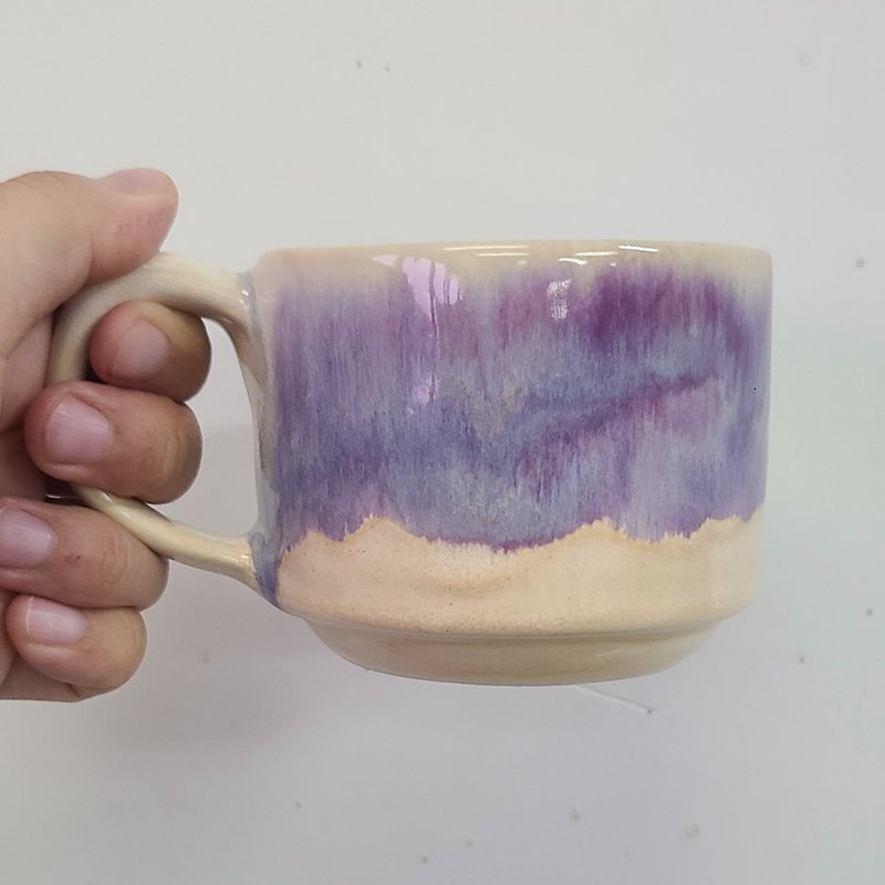 ดินเผา แก้วมัค/แก้วกาแฟ สีม่วง - Purple flow glaze art coffee pair cup