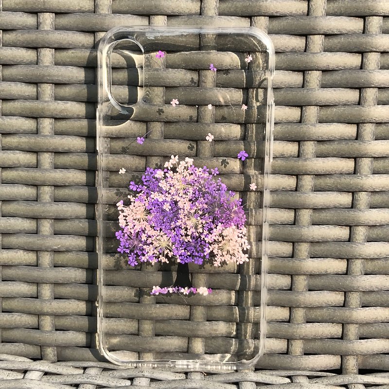 iPhone X Handmade Pressed Flowers Case Purple Tree case 010 - เคส/ซองมือถือ - พืช/ดอกไม้ สีม่วง