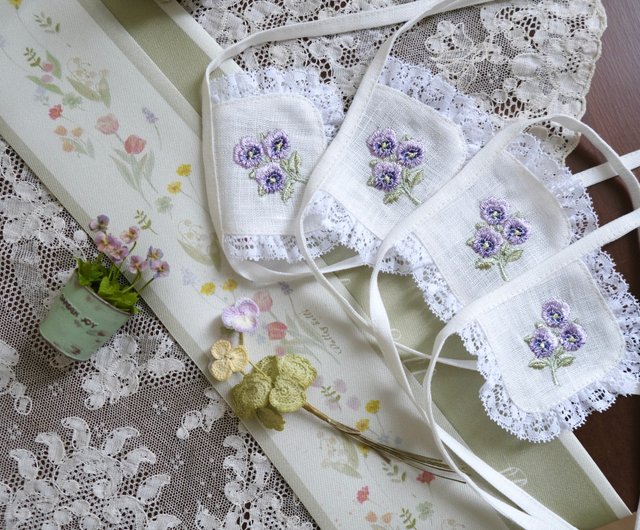 パンジー刺繍リネンエプロン ブライス小布 - ショップ