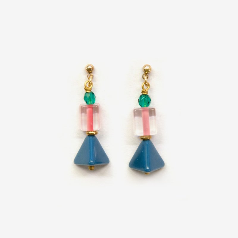 Blue and Pink Triangle Tree Earrings, Post Earrings, Clip On Earrings - Earrings & Clip-ons - Paper Blue