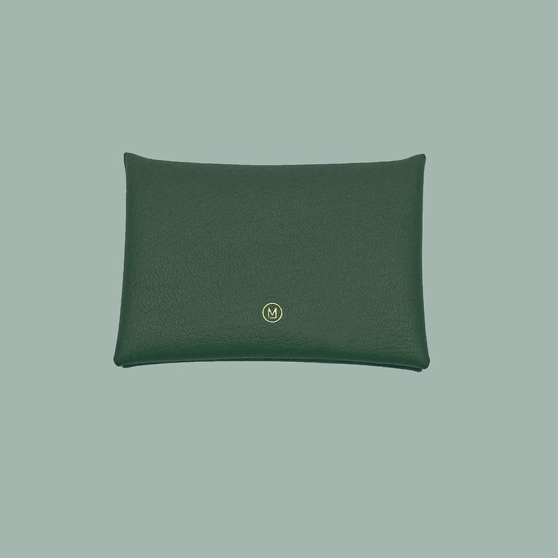 Customized Gift Macaron Dark Green Matcha Card Holder/Wallet/card holder/card case - กระเป๋าสตางค์ - หนังแท้ สีเขียว