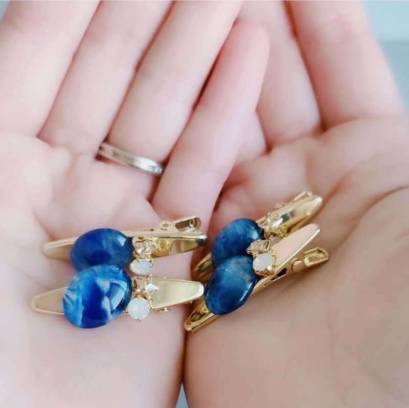 machi-pochi oval mini hair clip - 髮夾/髮圈 - 其他材質 藍色