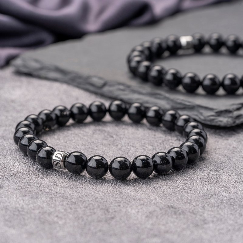 D11206 Diamond Black Hair Crystal | Natural Energy Bracelet | 7-8mm - สร้อยข้อมือ - คริสตัล สีดำ