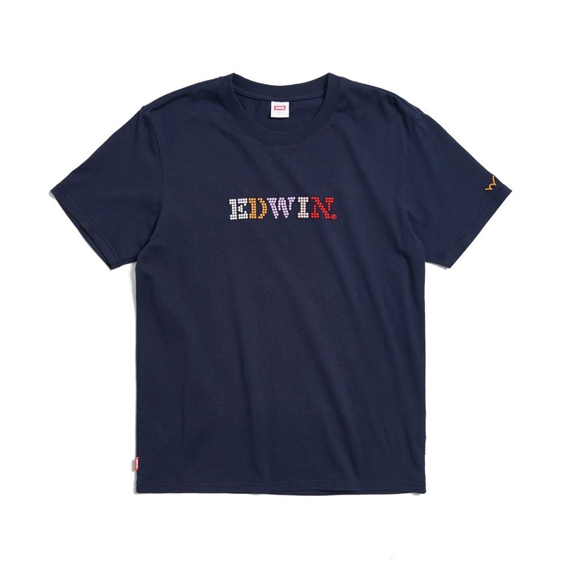 EDWIN 圓點刺繡印花短袖T恤-男款 (丈青色) #上衣 - 男 T 恤 - 棉．麻 藍色