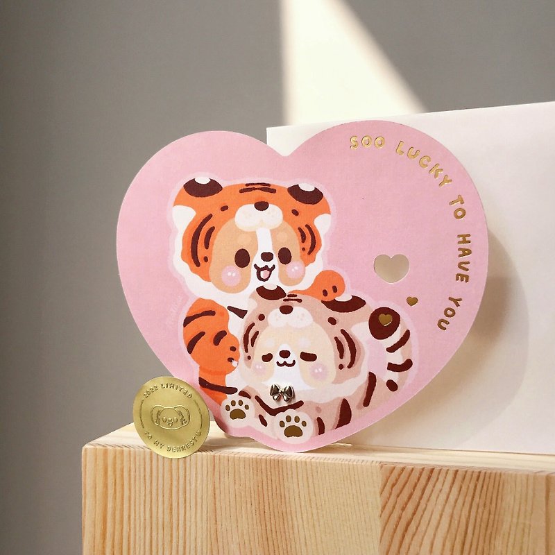 Corgi/Corgi Kaka/For the dearest you/Heart-shaped card/Valentine's Day card - Cards & Postcards - Paper Pink