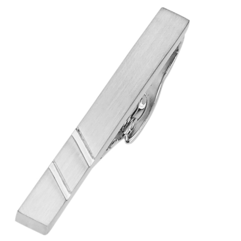 48mm Brush Silver and Shiny Diagonal Stripes Tie Clips - Ties & Tie Clips - Other Metals Silver