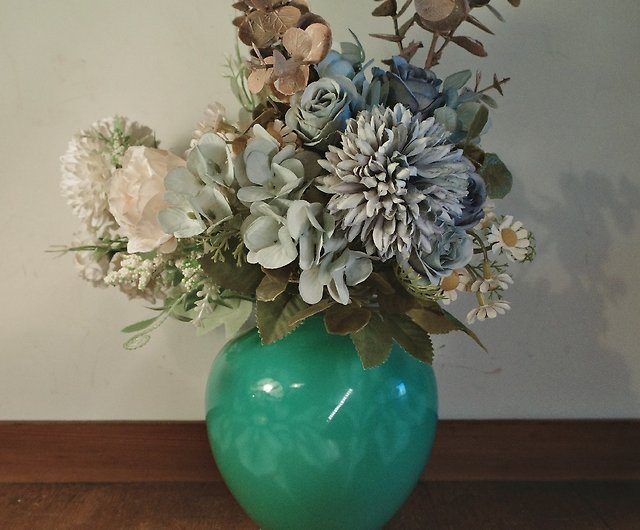 日本傳統工藝安藤七宝焼七寶燒玻璃釉花瓶14 cm 青緑色- 設計館雷紋印