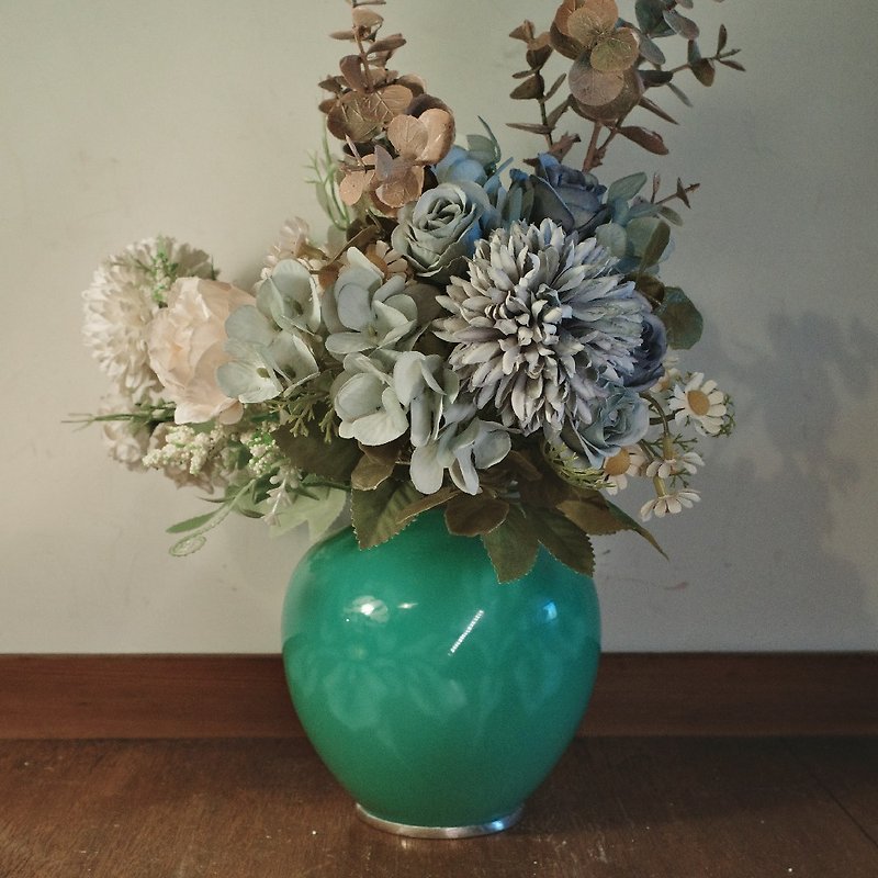 日本 傳統工藝 安藤 七宝焼 七寶燒 玻璃釉 花瓶 14 cm 青緑色 - 花瓶/花器 - 瓷 綠色