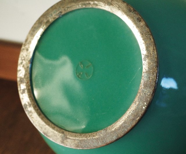 日本傳統工藝安藤七宝焼七寶燒玻璃釉花瓶14 cm 青緑色- 設計館雷紋印