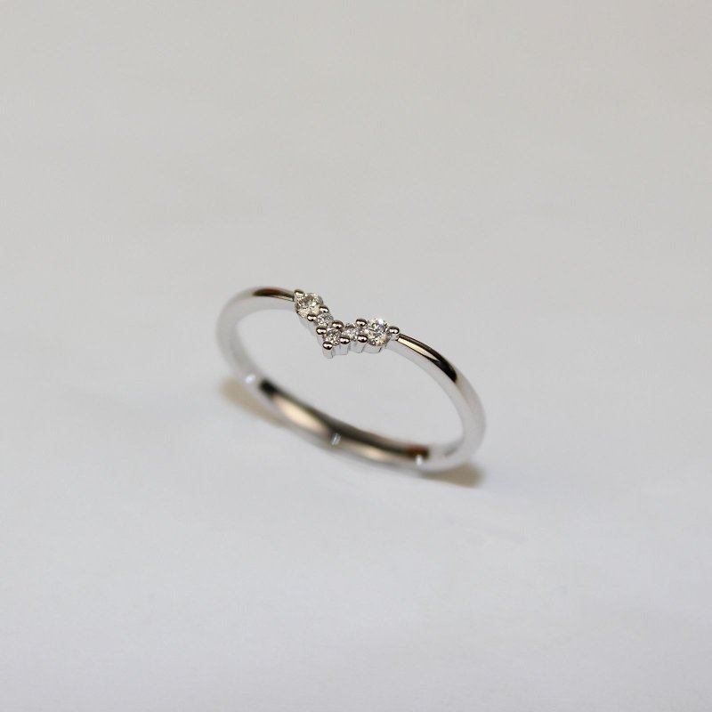 [Intention of the Sea] 14K white gold seagull V-shaped diamond ring - แหวนทั่วไป - เครื่องประดับ สีใส