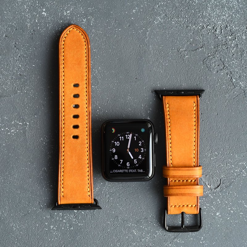 Leather Apple Watch Strap Genuine Leather Handmade Gift 38/40/41/42/44/45mm - สายนาฬิกา - หนังแท้ สีเหลือง