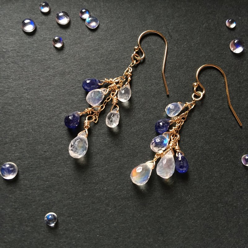 Handmade earrings pendant moonstone sapphirine ear pin - Earrings & Clip-ons - Gemstone Blue