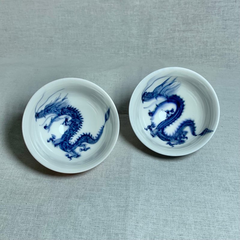 Xianglong Peacock Opening Pairing Cup Gift Box Full Cup 80ml Made by Qiu Yuning Taiwan Yingge 0013 - Teapots & Teacups - Porcelain Blue