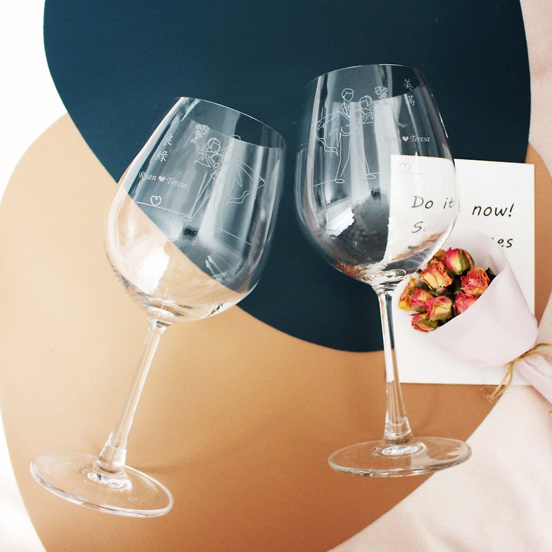 Minimalist簡單愛系列|訂製美滿良緣紅酒對杯—文字雕刻 - 酒杯/酒器 - 玻璃 