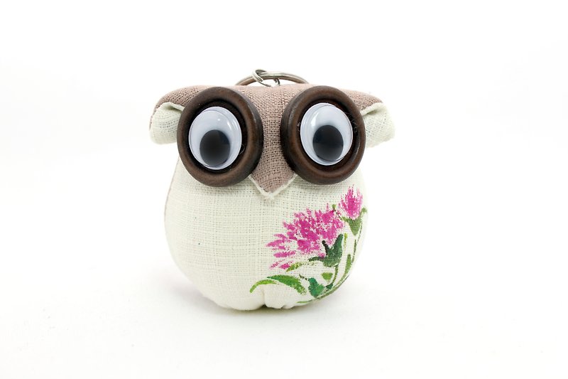 Owl Charm Key Ring Guardian Carnation Powder Card / Hand painted - Charms - Cotton & Hemp Khaki