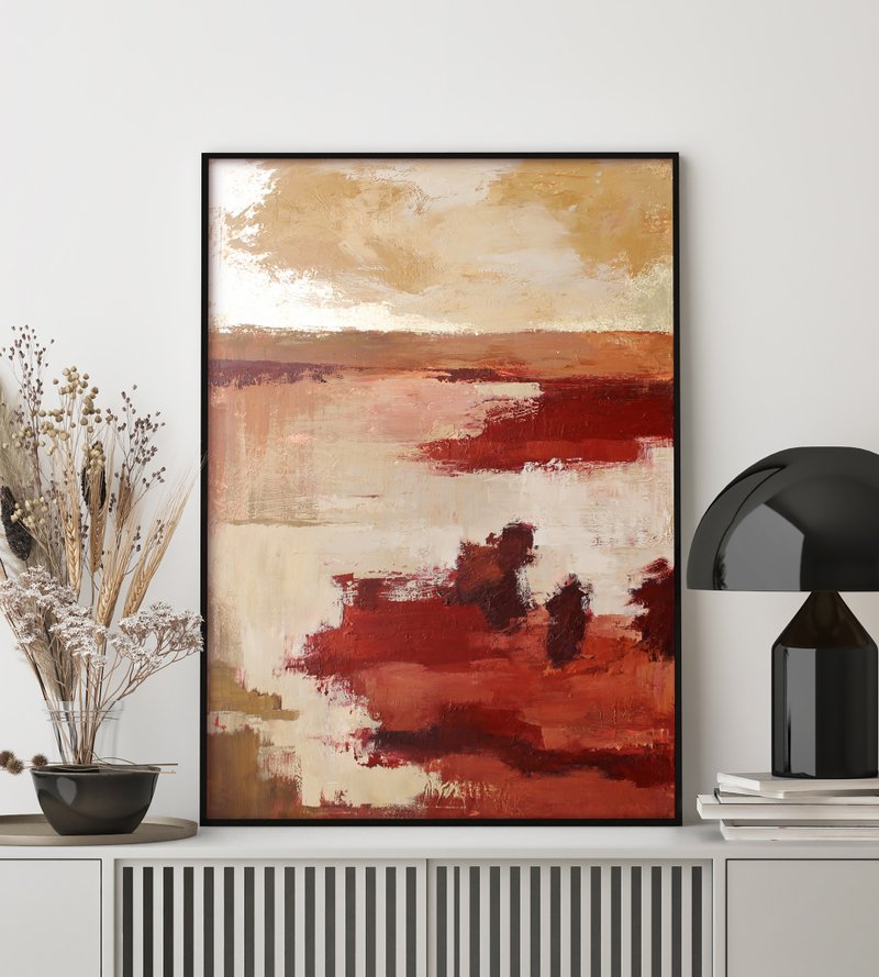 Nature painting | Abstract nature painting | Abstract Blue Painting | Autumn - 壁貼/牆壁裝飾 - 棉．麻 紅色