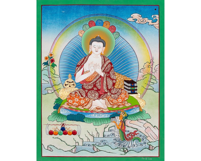 手工製作的龍樹佛唐卡 - 真正的空性智慧 - 壁貼/牆壁裝飾 - 其他材質 多色