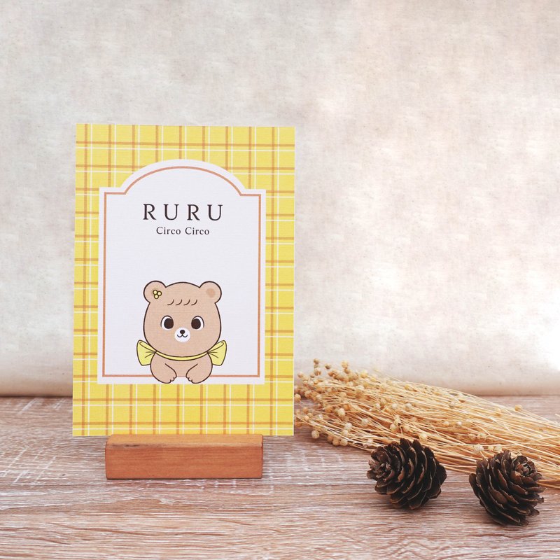 (3)小熊路路 格紋明信片 - 卡片/明信片 - 紙 黃色