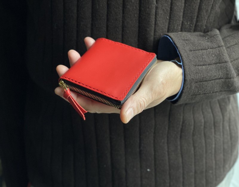 zemoneni 超薄錢夾 方型 香港設計 ultra-thin wallet - 錢包/皮夾/長短夾 - 真皮 紅色