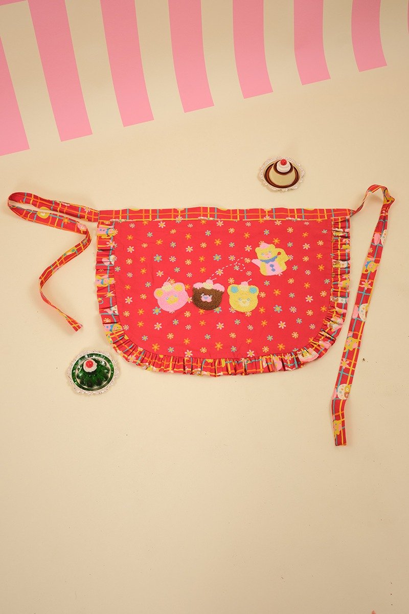 昭和甜品屋毛巾繡雙面穿圍裙 日系可愛少女配飾 - 圍裙 - 棉．麻 多色