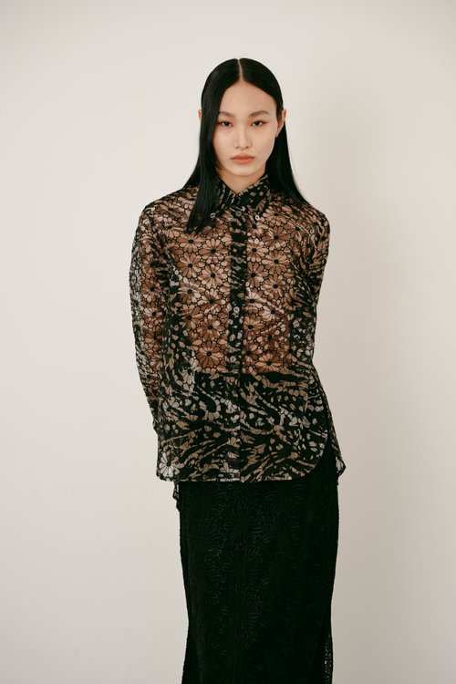 LACE JACQUARD SHIRT / FLORAL EMBROIDERY SHIRT - Shop irensensestudio  Women's Shirts - Pinkoi