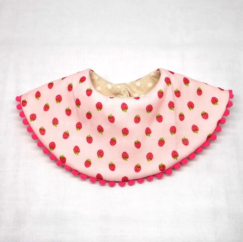 Japanese Handmade 8-layer-gauze 360℃ circle bib with bonbon - Bibs - Cotton & Hemp Pink