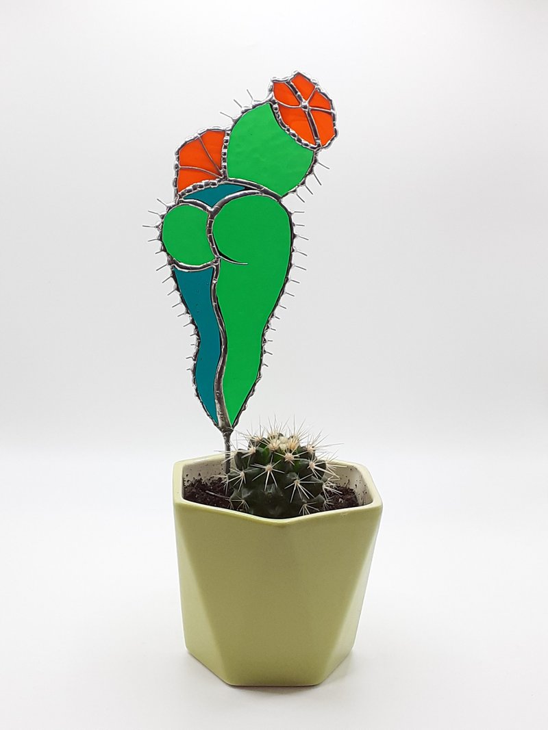 彩色玻璃仙人掌裝飾品多肉植物花陽光植物樁 - 盆栽/植栽 - 玻璃 綠色