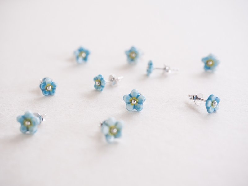 Forget Me Not Porcelain Earring - Sterling Silver 925 - Earrings & Clip-ons - Pottery Blue