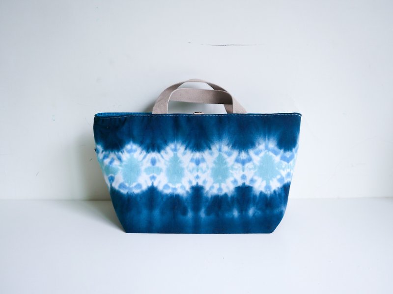 Gemstone Hand Dyed Tote Bag Bento Bag - Handbags & Totes - Cotton & Hemp Blue