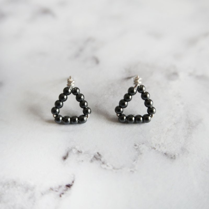 925 Silver Triangular- shaped Iron Ore Earrings (Sold as a Pair) - Earrings & Clip-ons - Stone Black