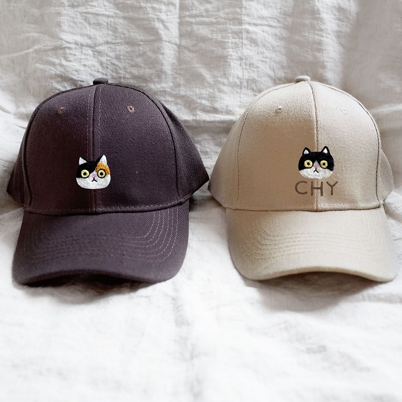 【Q-cute】帽子系列-素色棒球帽-狗頭、貓頭、兔頭-加字/客製化 - 帽子 - 聚酯纖維 多色