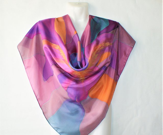 Purple Scarf , hand dyed silk wrap , silk head scarf