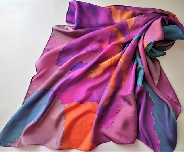 Purple Scarf , hand dyed silk wrap , silk head scarf