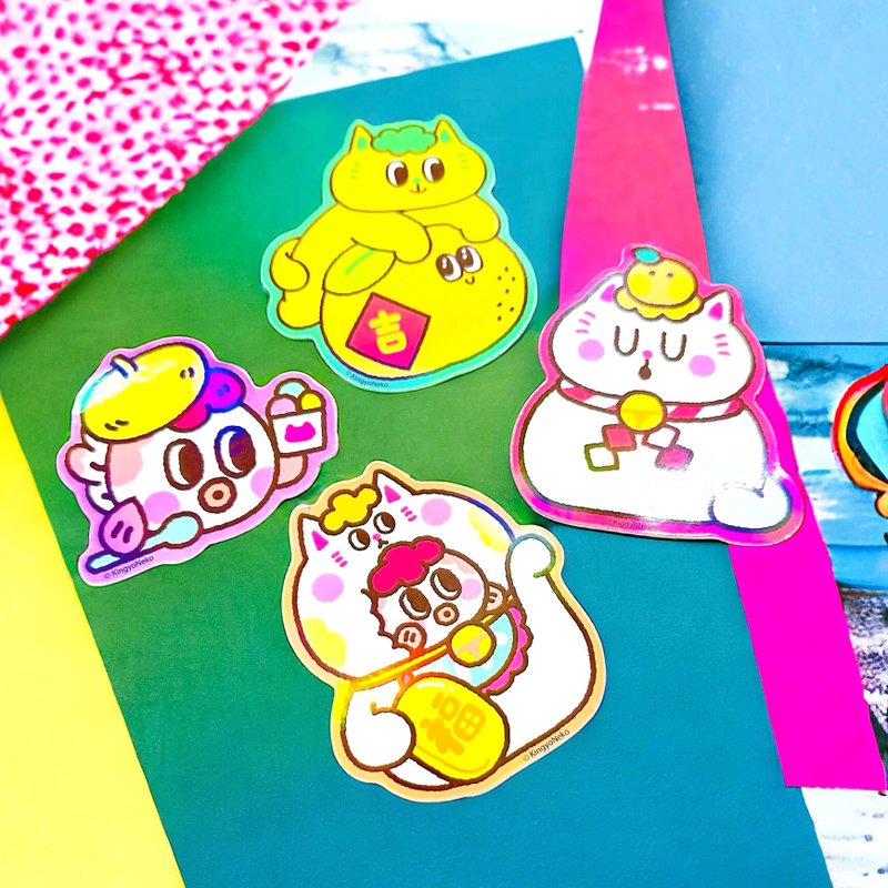 Kingnekosan - Cute Laser Stickers of Kiyo and Kinchan (Set of Four) - สติกเกอร์ - กระดาษ หลากหลายสี