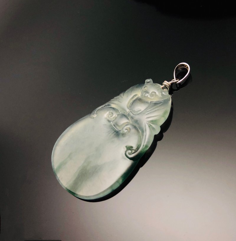 天然翡翠A貨 / 收藏級 冰種飄花如意 福在眼前吊墜 - 項鍊 - 玉石 綠色