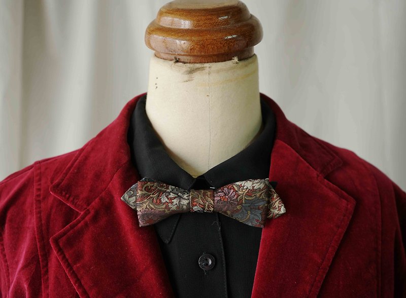 古董領帶改製手工領結-昭和花卉-窄版 - 領結/領巾 - 絲．絹 多色