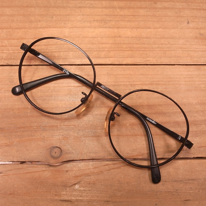 Old bones black round frame metal frame G antique vintage - Glasses & Frames - Other Metals Black