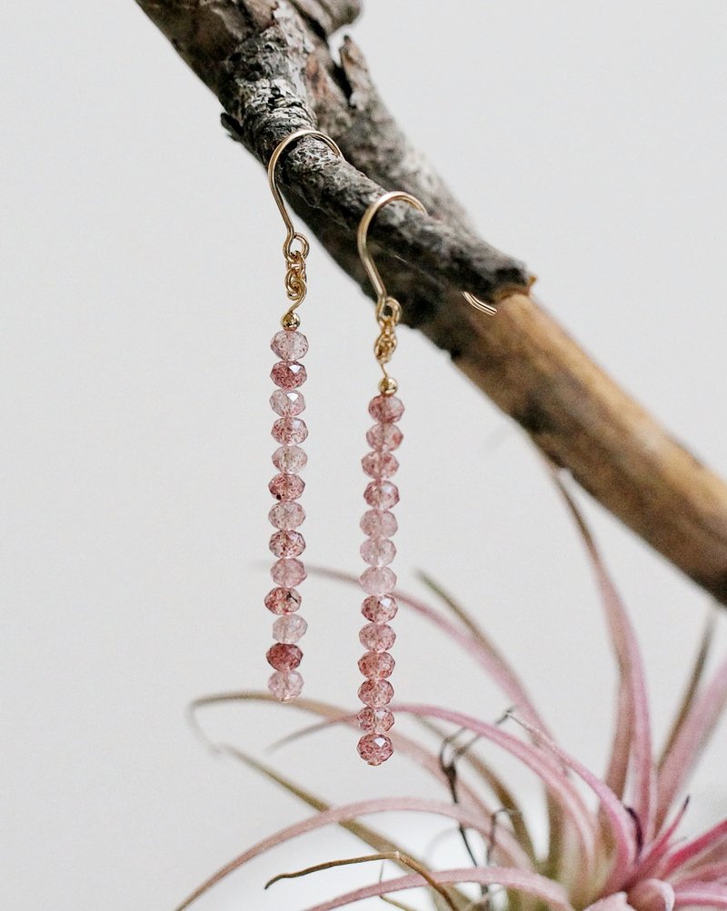 14K GF 包金,草莓晶耳環 ( 14K GF Faceted Strawberry Quartz Earings ) - 耳環/耳夾/耳骨夾 - 水晶 