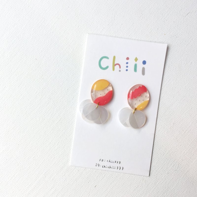 夕陽圓舞曲夾式/針式耳環 - 耳環/耳夾/耳骨夾 - 樹脂 藍色