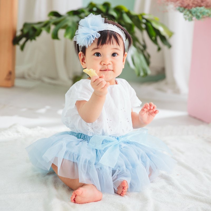 新生兒質感送禮首選 Newborn-LITE 輕巧款澎澎裙-天真純藍-含頭飾 - 女童洋裝/裙子 - 聚酯纖維 藍色