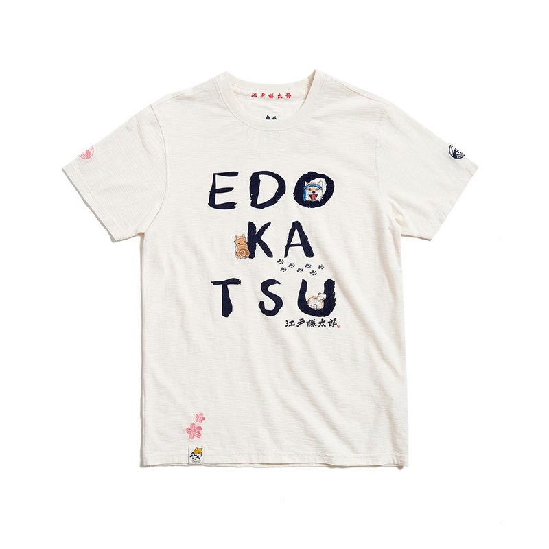 Edo Katsu Japanese Katsu Taro series Q version Taro LOGO short-sleeved T-shirt - Men's clothing (light Khaki) - Men's T-Shirts & Tops - Cotton & Hemp Khaki