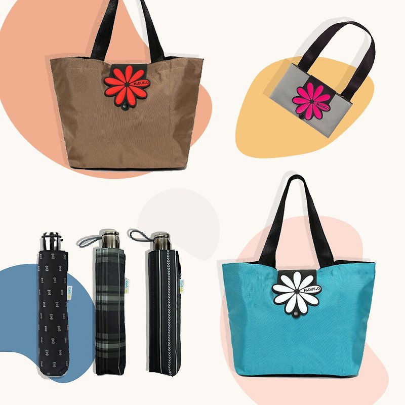 Goody Bag - Out-of-the-box Essentials [Italian Tote Bag + Rainy Hand Open Umbrella] - Handbags & Totes - Nylon Blue