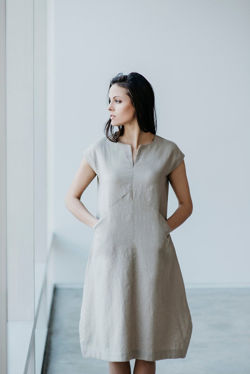 Linen Dress Motumo 15S3 - ชุดเดรส - ลินิน หลากหลายสี