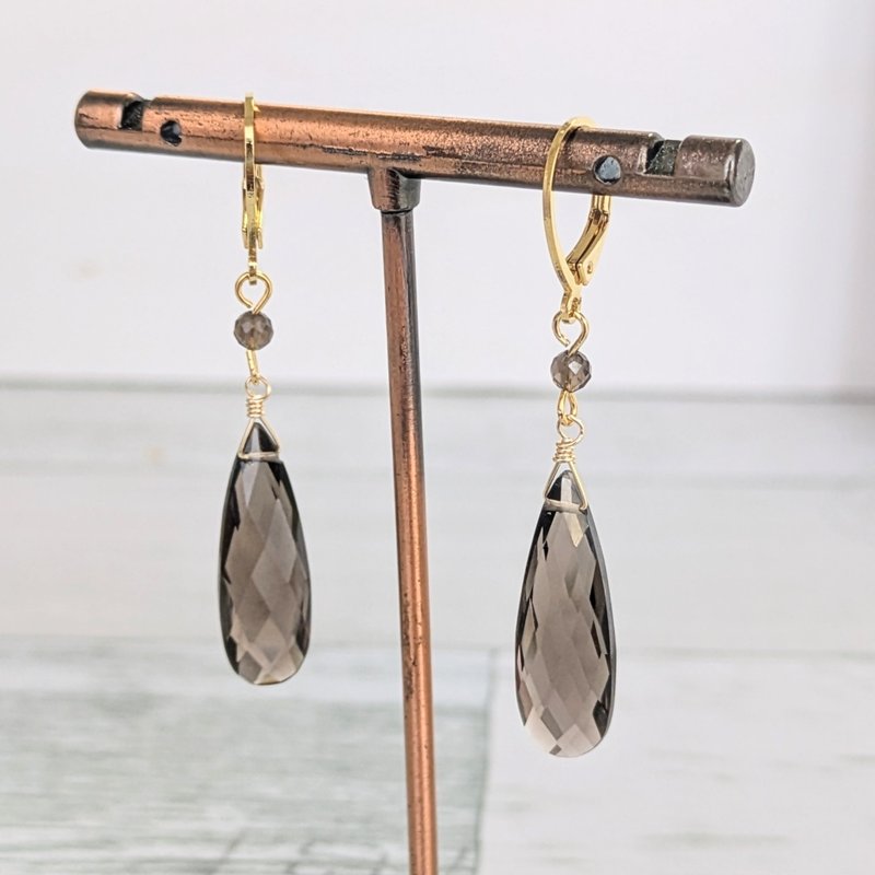 天然石ピアス スモーキークォーツ ステンレス３１６L - ピアス・イヤリング - 宝石 グレー