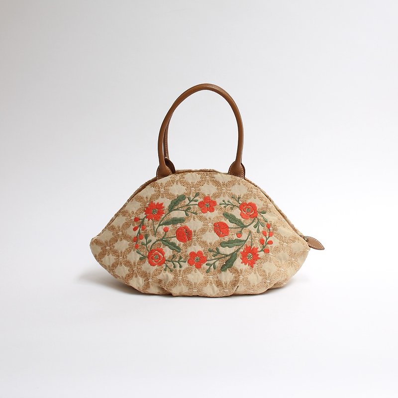 Leopard embroidery of alpine grass · almond bag - Handbags & Totes - Polyester Khaki