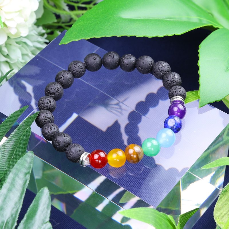 天然火山岩手鏈/粉晶/七彩石紅珊瑚紫水晶白水晶黃水晶青金石瑪瑙 - 項鍊 - 水晶 